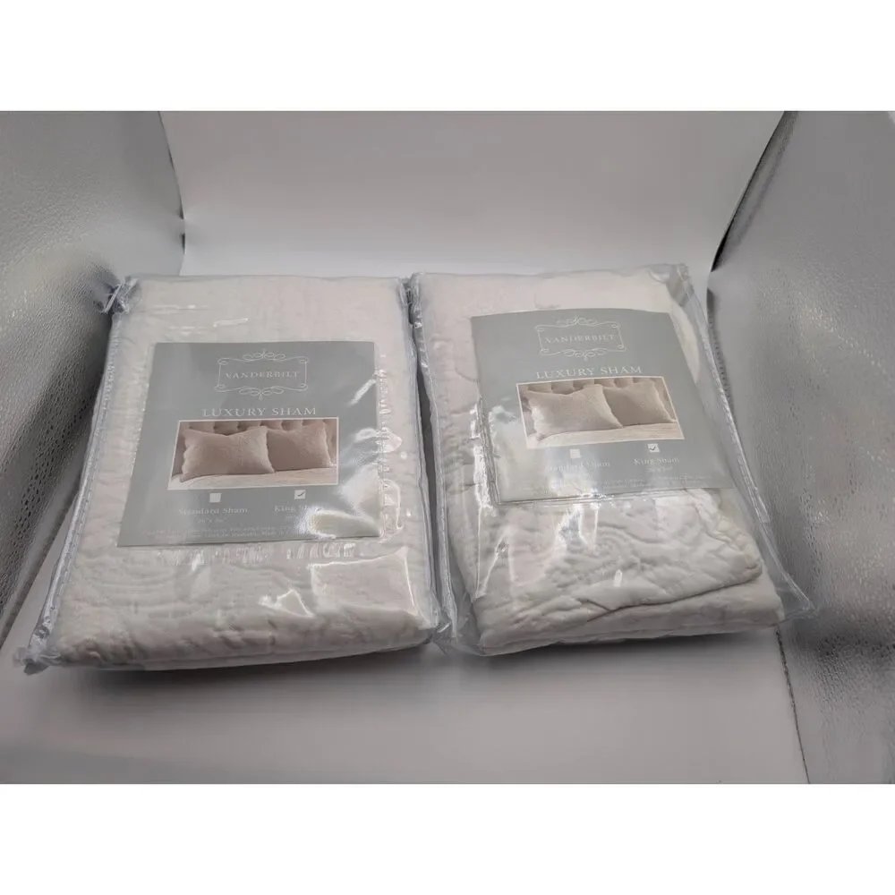 Vanderbilt Luxury King Shams Set of 2 White Matelasse Quilted Cottagecore